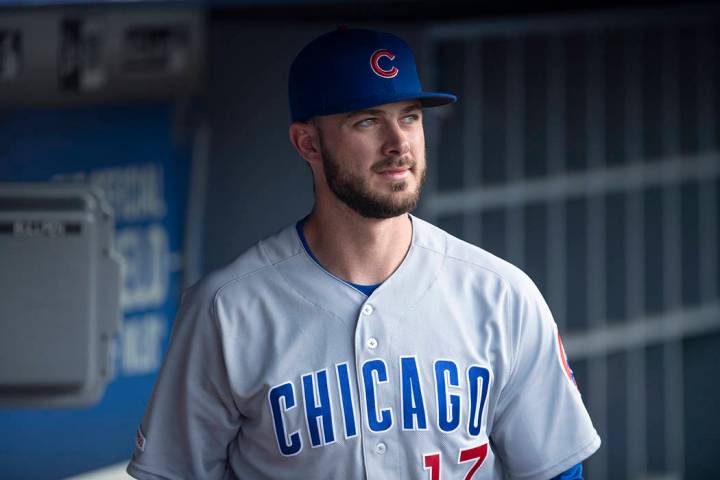 Chicago Cubs Kris Bryant in a baseball game against the Los Angeles Dodgers in Los Angeles, Thu ...