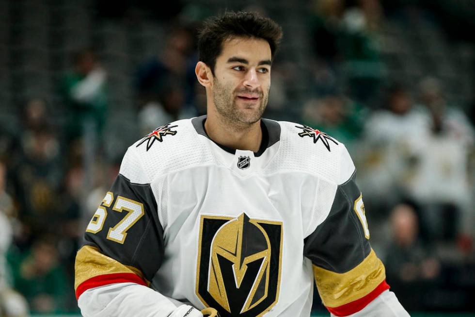 Vegas Golden Knights forward Max Pacioretty (67) before an NHL hockey game against the Dallas S ...