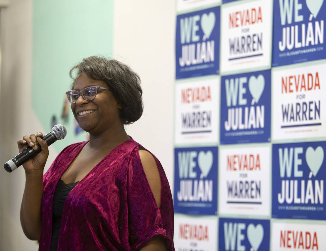 Allison Stephens, DNC committeewoman and secretary of the DNC's Black Caucus, introduces Julian ...