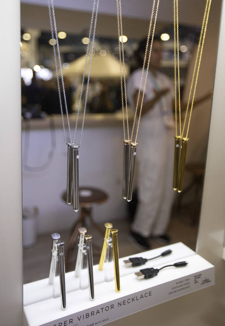 Crave vibrators, which come in necklace and ring form, are on display on Wednesday, Jan. 8, 202 ...