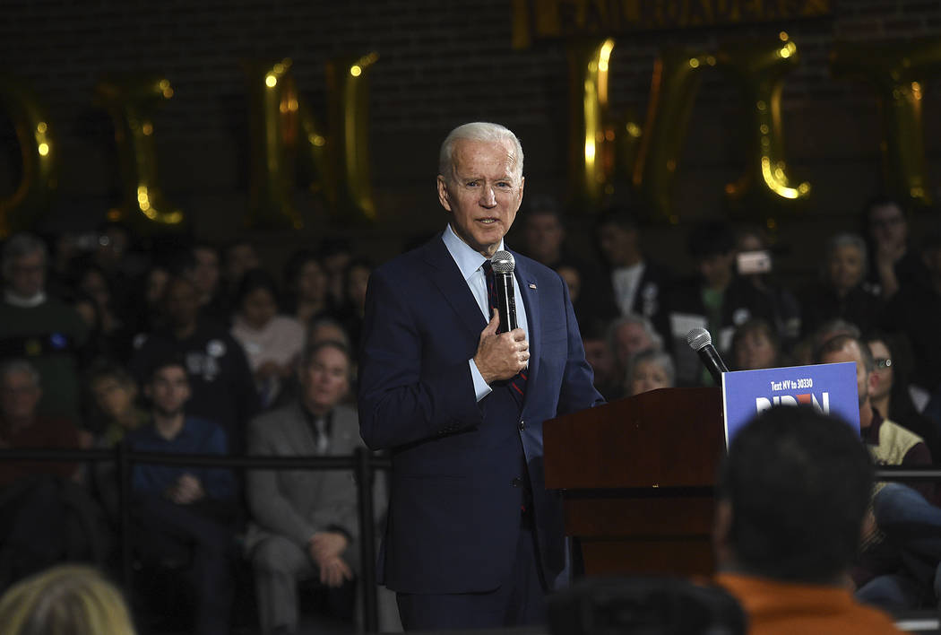 Democratic presidential candidate, former Vice President Joe Biden speaks during a campaign ral ...