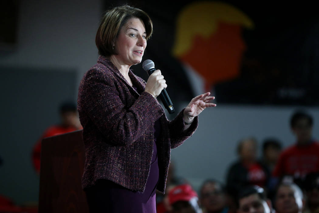 Democratic presidential candidate Amy Klobuchar speaks during a town hall at the Culinary Worke ...