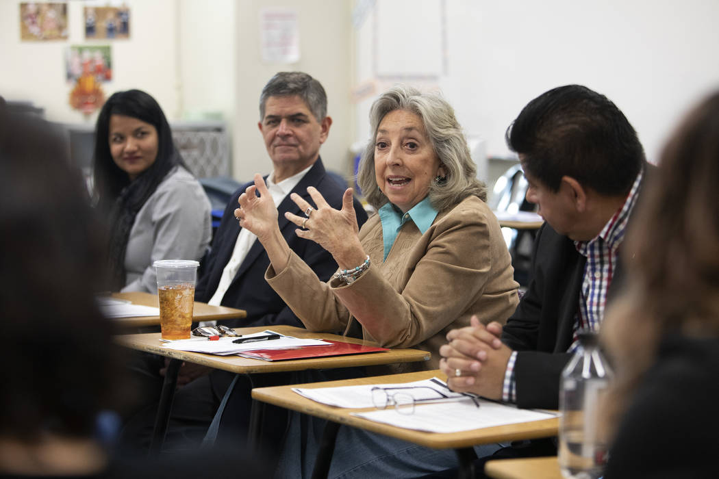 Congresswoman Dina Titus, a former UNLV professor, moderates a roundtable for Latino educators ...