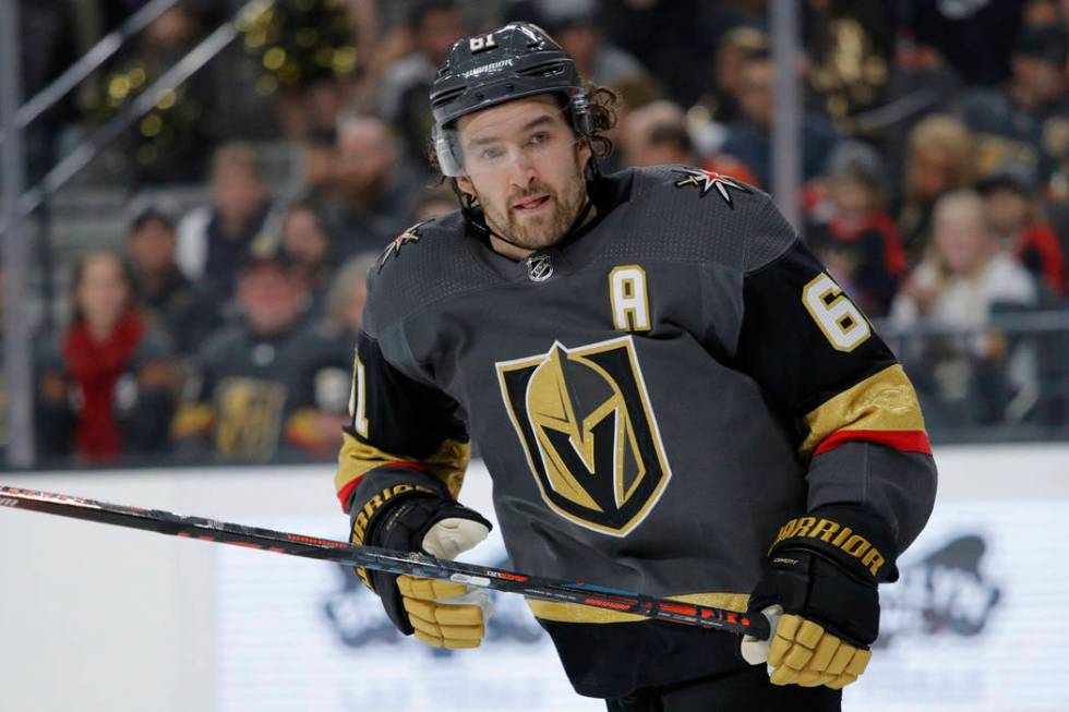 Vegas Golden Knights right wing Mark Stone (61) plays against the Anaheim Ducks in an NHL hocke ...