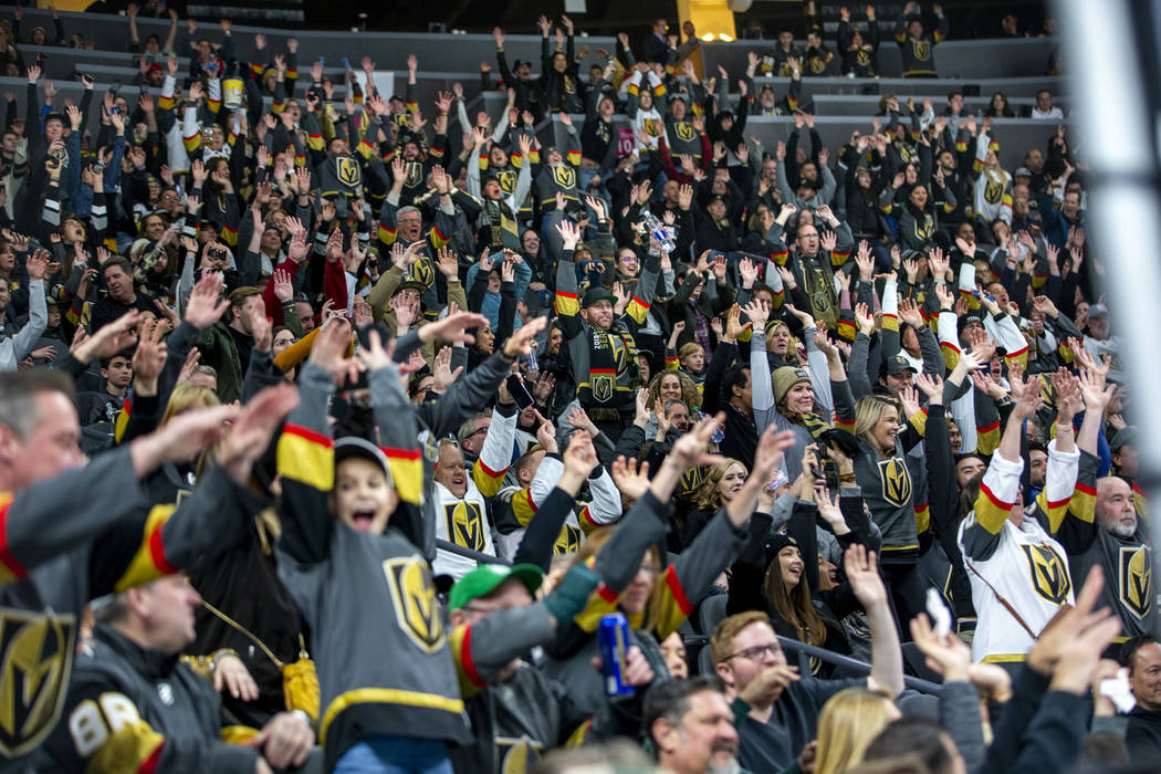 Vegas Golden Knights fans do the "wave" as their team dominates the Arizona Coyotes d ...