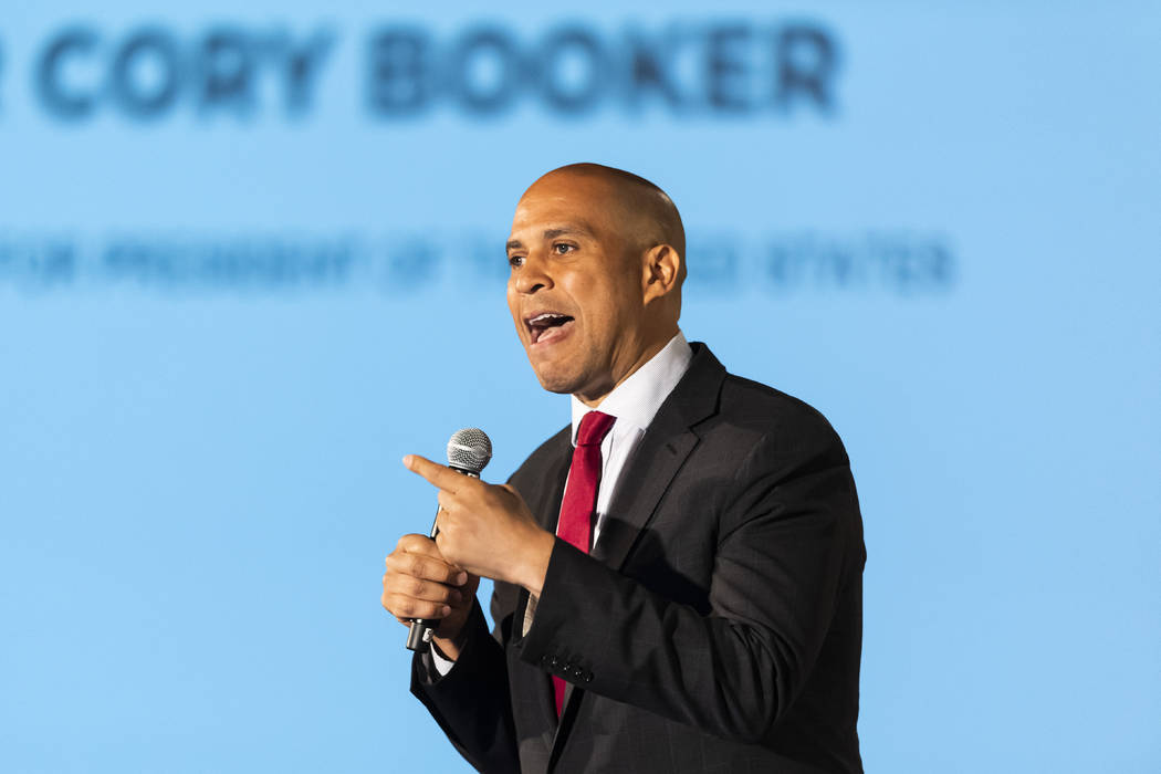 FILE - In this June 6, 2019 file photo, Democratic presidential candidate Sen. Cory Booker, of ...