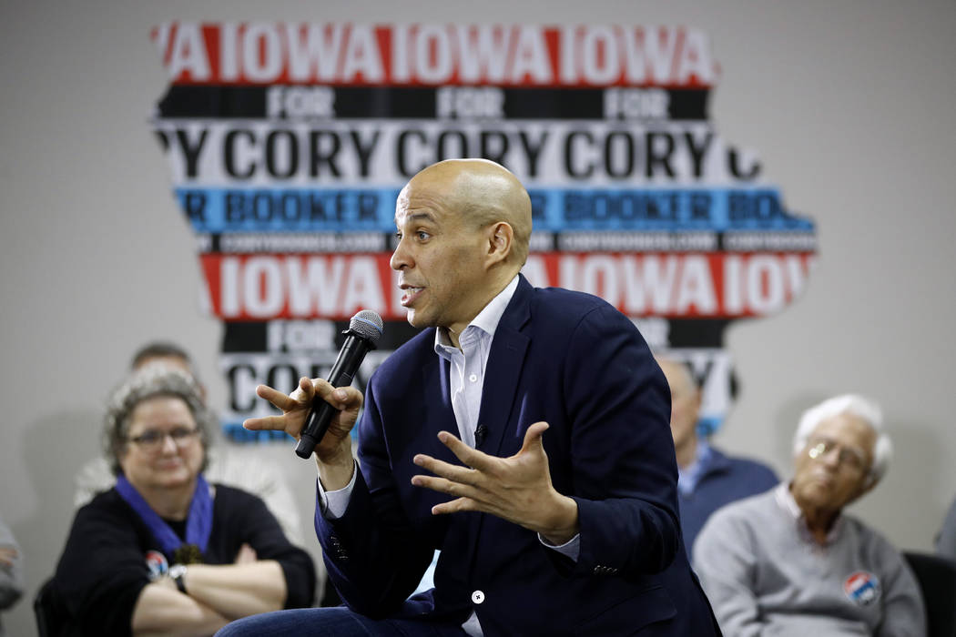 FILE - In this Jan. 9, 2020 file photo, Democratic presidential candidate, Sen. Cory Booker, D- ...