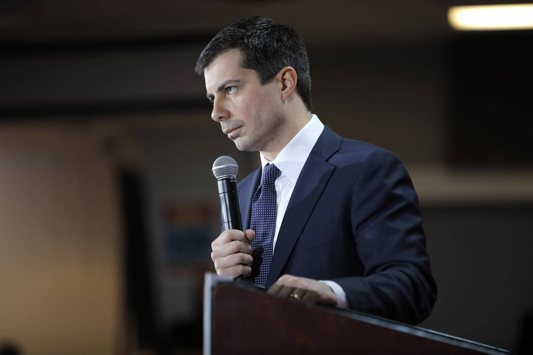 Democratic presidential candidate South Bend Mayor Pete Buttigieg speaks at a culinary workers ...