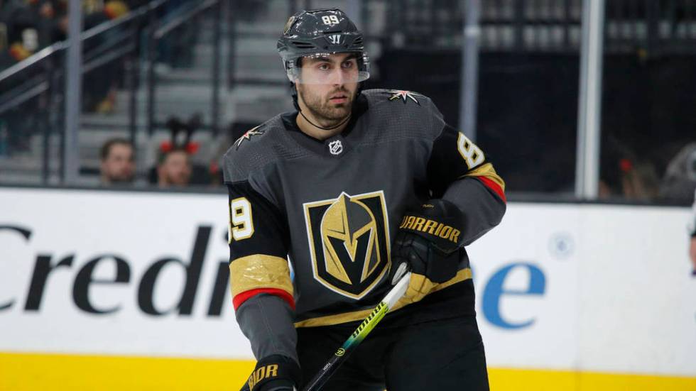 Vegas Golden Knights right wing Alex Tuch (89) plays against the Vancouver Canucks during an NH ...