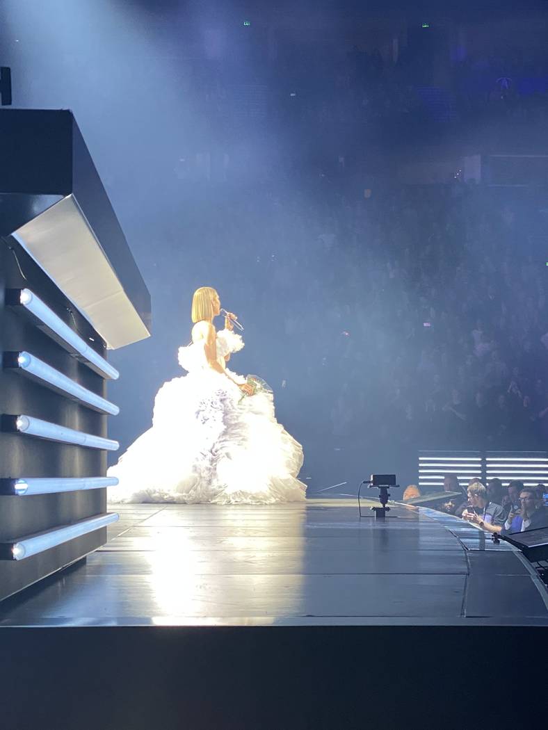 Celine Dion is shown performing at Bridgestone Arena in Nashville on Monday, Jan. 13, 2020. (Jo ...