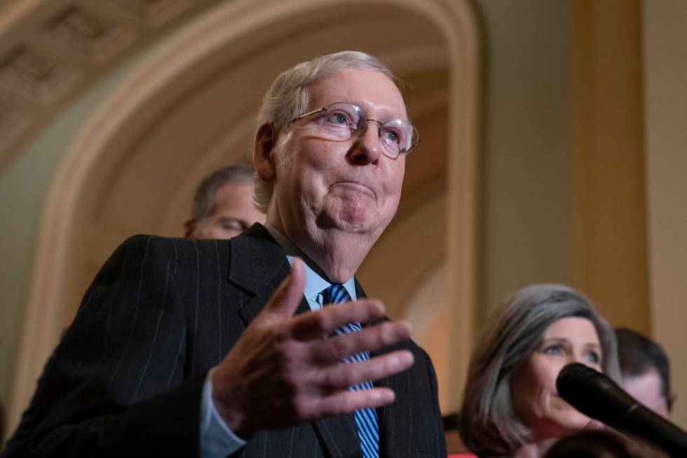 Senate Majority Leader Mitch McConnell, R-Ky., tells reporters he has secured enough Republican ...