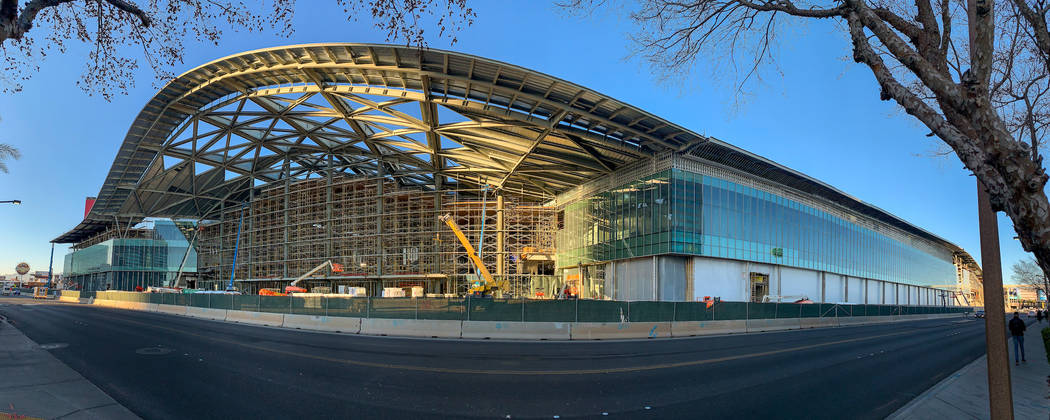 A panoramic view of the grand entry on the south facade of the new West Hall as construction co ...