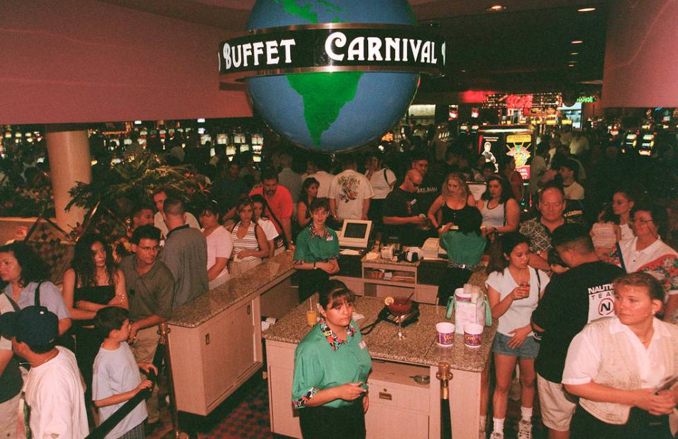 In this 1999 file photo shows buffet customers wait in line at Rio in Las Vegas. (Las Vegas Rev ...