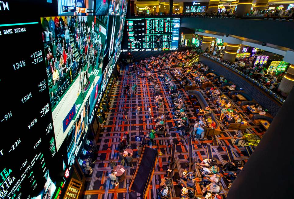 The Circa Sportsbook is packed with fans during the first day of March Madness on Thursday, Mar ...