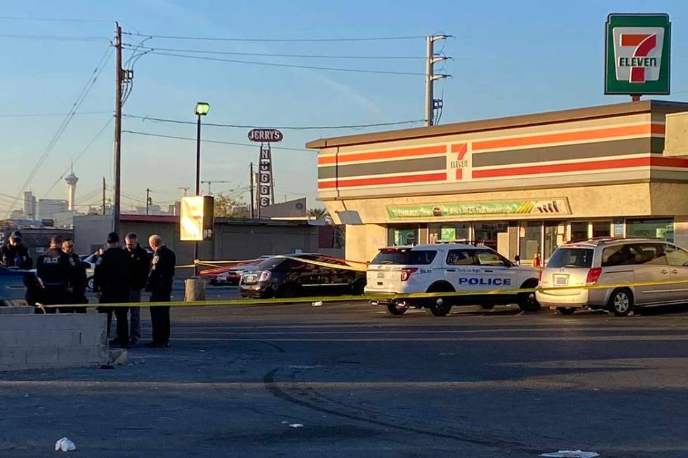 A store clerk shot a trespasser after they were stabbed at a North Las Vegas 7-Eleven, Wednesda ...