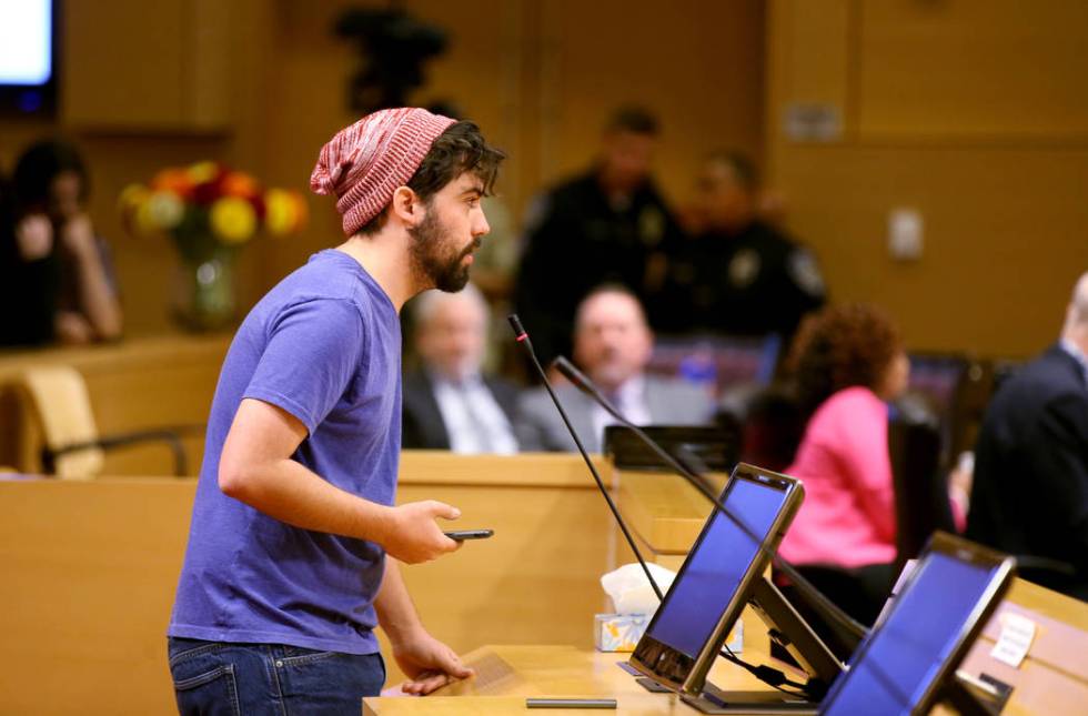 Merrick Haji-Sheikh of Las Vegas speaks at a Las Vegas City Council meeting Wednesday, Jan. 15, ...