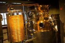 A working 60-gallon copper-pot still on display in the distillery area of The Underground at Th ...