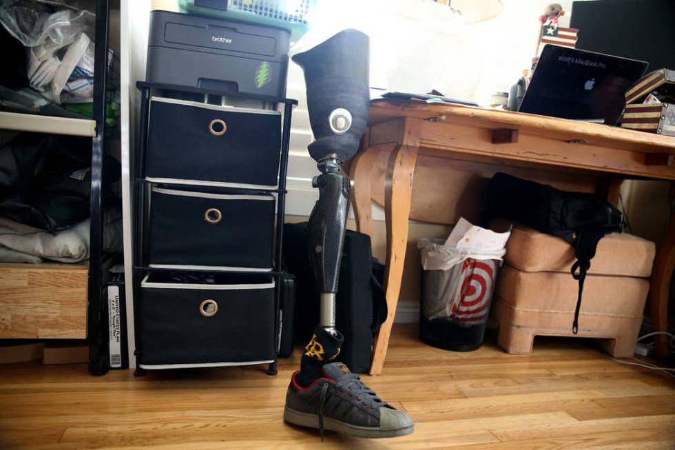 A prosthetic leg belonging to Scott Booth, a former pilot for Papillon Grand Canyon Helicopters ...