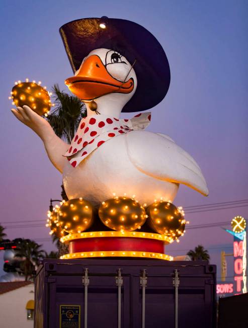 The Golden Goose, a restored YESCO marquee on Fremont and 10th Street in Downtown Las Vegas in ...