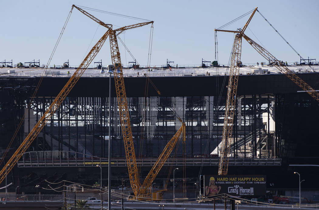 A view of Allegiant Stadium as construction progresses in Las Vegas on Monday, Jan. 13, 2020. ( ...
