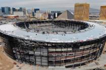 An aerial view of Allegiant Stadium pictured on Wednesday, Dec. 18, 2019, in Las Vegas. (Michae ...