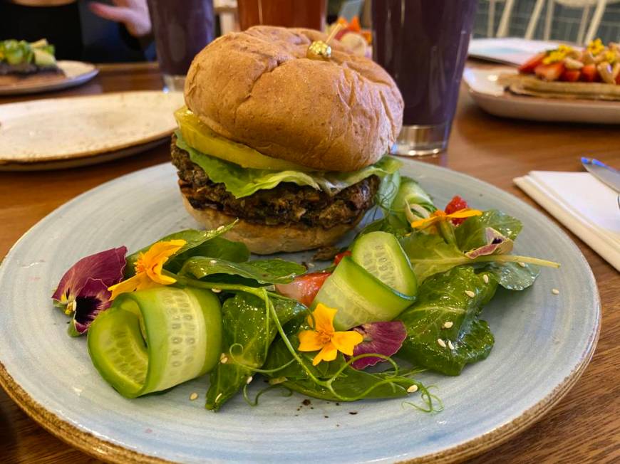 Housemade veggie burger at Turth & Tonic. (Al Mancini/Las Vegas Review-Journal)