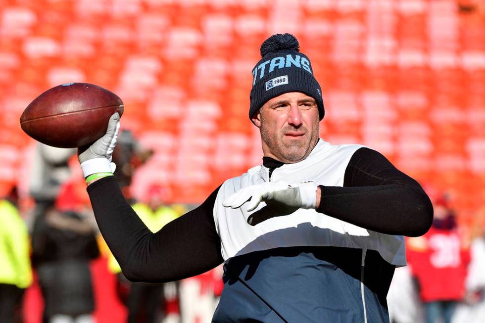 Tennessee Titans head coach Mike Vrabel before the NFL AFC Championship football game against t ...