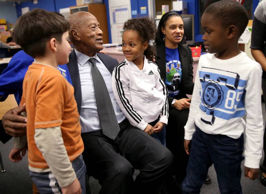 Robert Green, 86, a Las Vegas resident and close confidante of Martin Luther King Jr., greets f ...