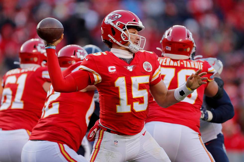 Kansas City Chiefs' Patrick Mahomes throws during the second half of the NFL AFC Championship f ...