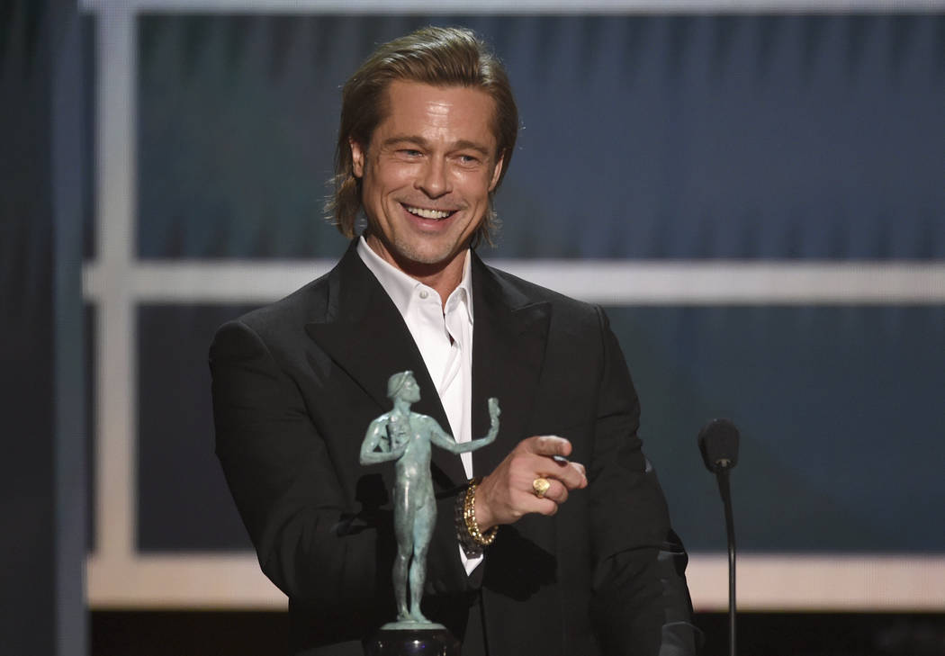 Brad Pitt accepts the award for outstanding performance by a male actor in a supporting role fo ...