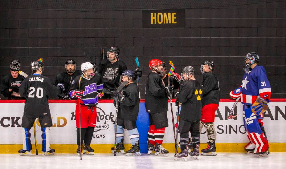 The Blackjacks take the ice before the start of their semi-finals game against the Flamingos du ...