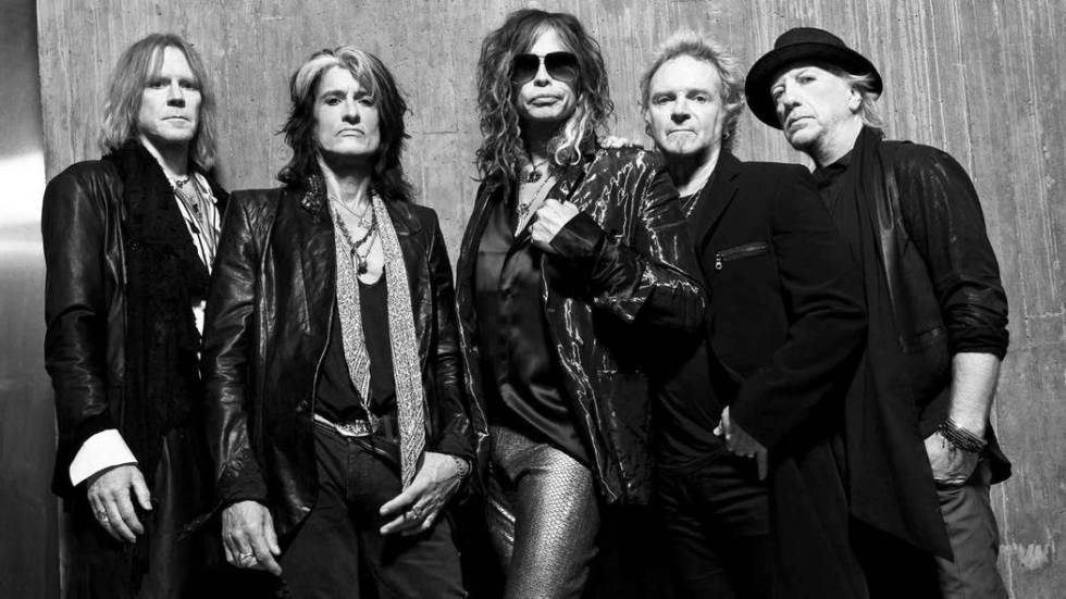 Aerosmith, from left, Tom Hamilton, Joe Perry, Steven Tyler, Joey Kramer and Bradlely Whitford. ...