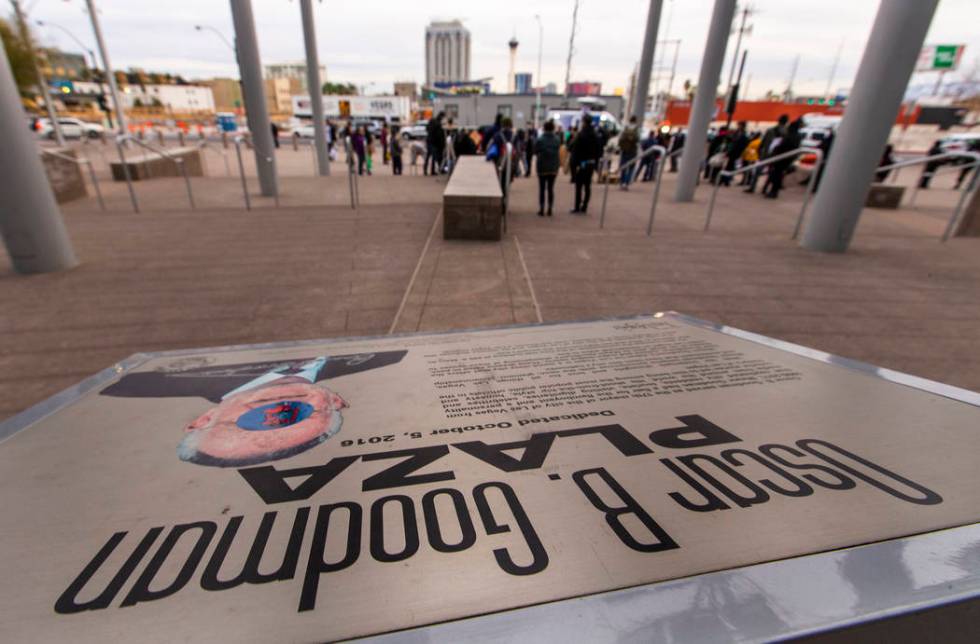 Local activists rally at the Las Vegas City Hall then march to the Fremont Experience in protes ...