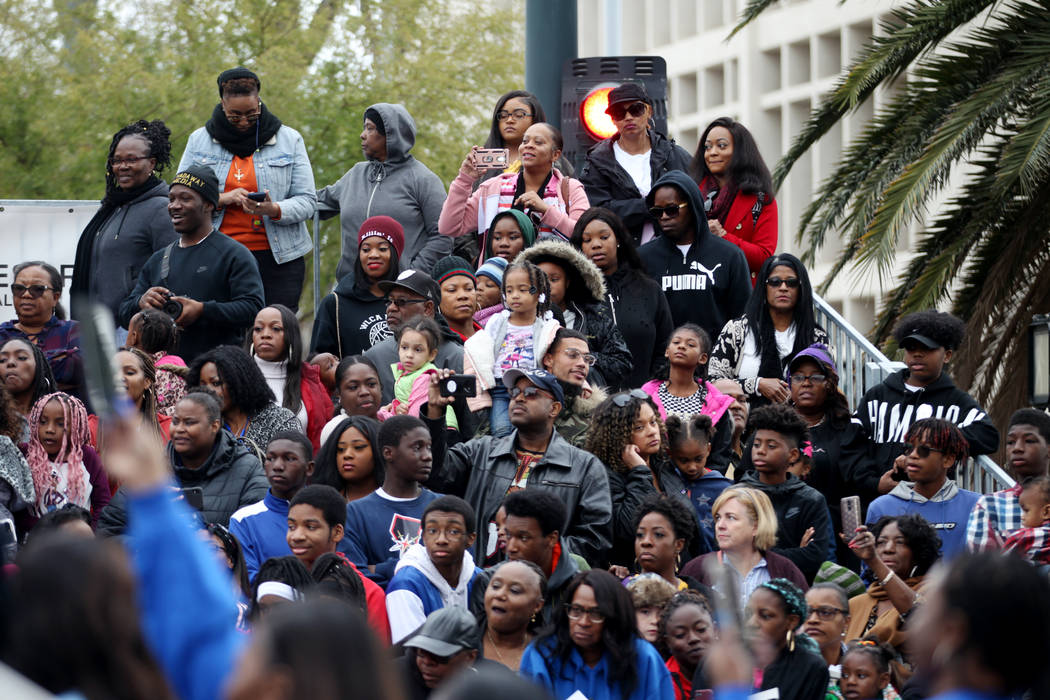 People attend the 38th annual Dr. Martin Luther King Jr. Parade in downtown Las Vegas, Monday, ...