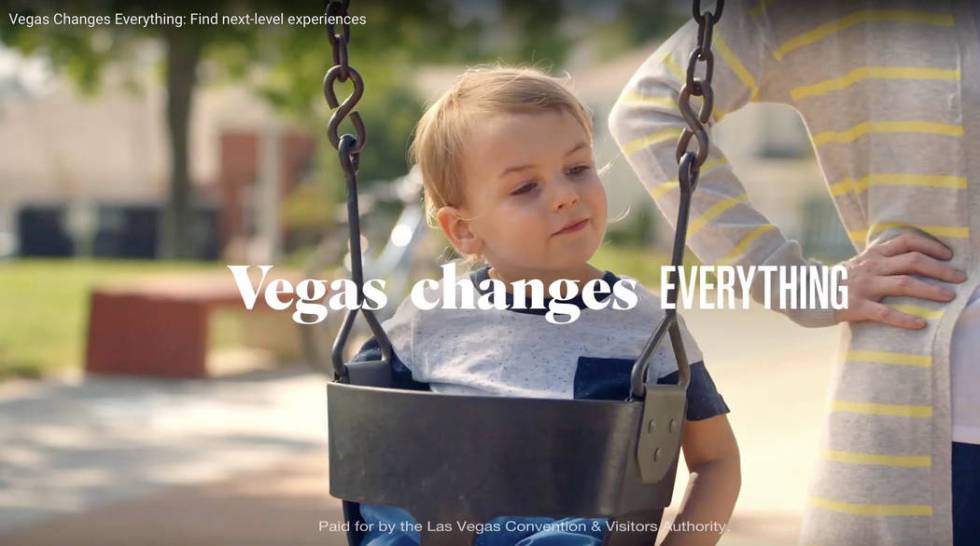 This is a screen shot from one of two new video commercials to promote summer travel to Las Veg ...