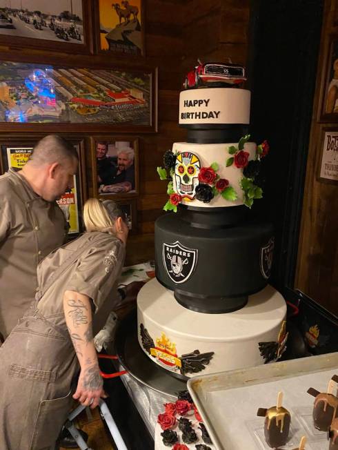 Guy Fieri's team puts finishing touches on his birthday cake Jan. 22 at Guy Fieri's Vegas Kitch ...