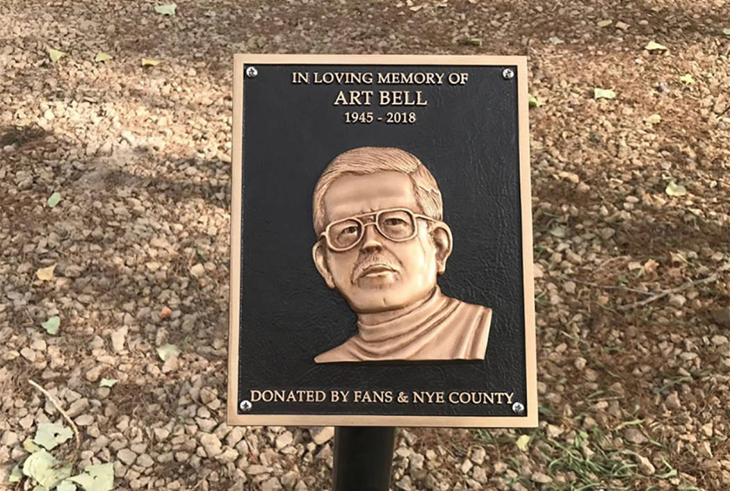 A plaque honors late-night radio personality Art Bell in Pahrump (Nye County Facebook)