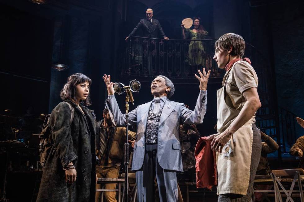 Eva Noblezada, Andre De Shields and Reeve Carney in "Hadestown." (Matthew Murphy)