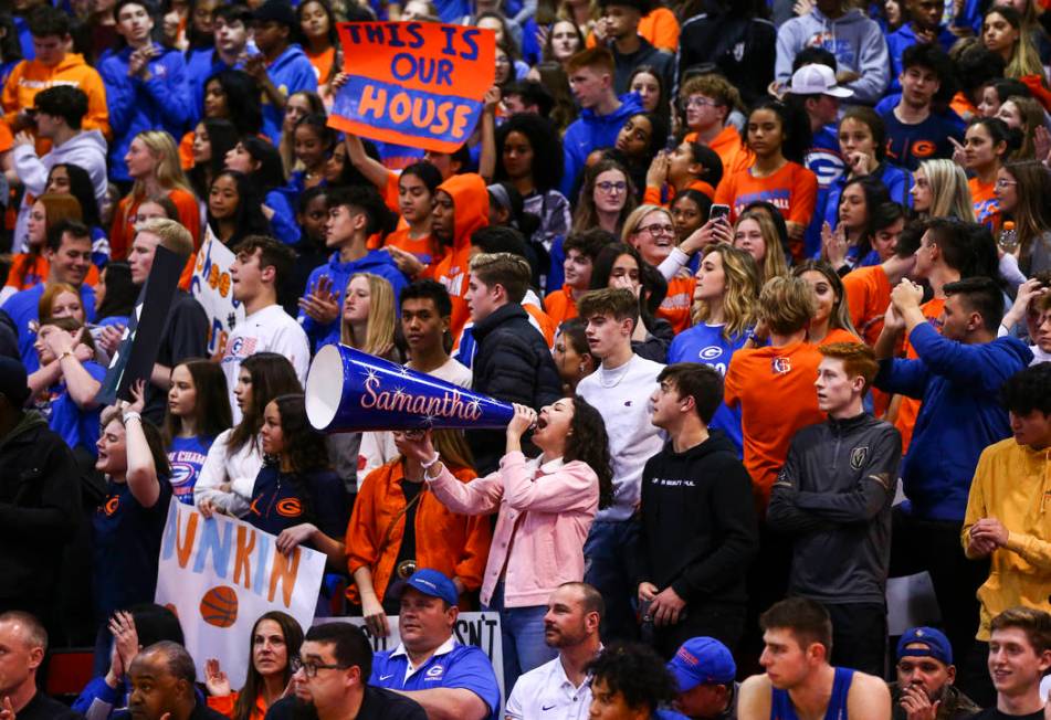 Bishop Gorman students cheer during the first half of a basketball game against Coronado at the ...