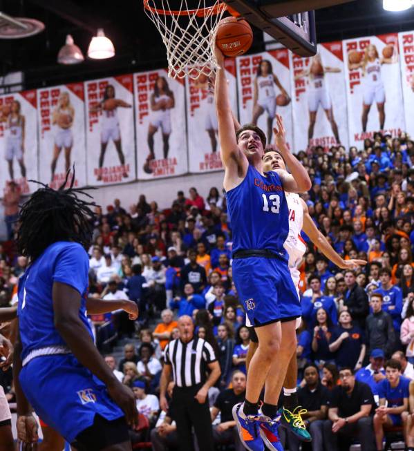 Bishop Gorman's Braden Lamar (13) shoots against Coronado during the second half of a basketbal ...