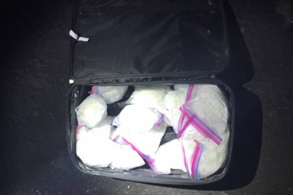 Methamphetamine is recovered during a traffic stop on Interstate 40 near Kingman, Arizona, on T ...