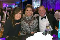 Shania Twain, center, is shown with Marie Osmond and Las Vegas Raiders owner Mark Davis at the ...