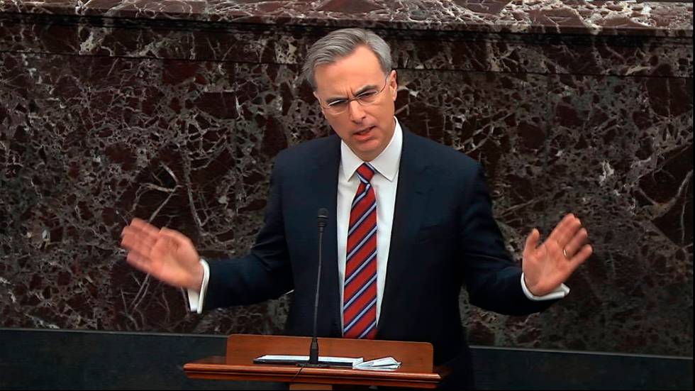 White House counsel Pat Cipollone speaks during the impeachment trial against President Donald ...