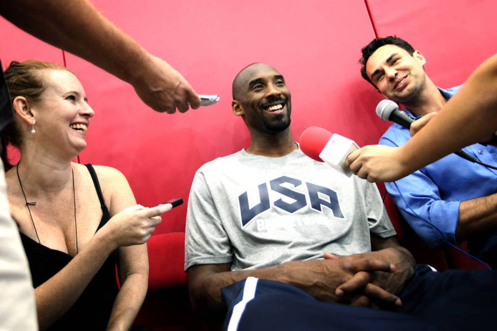 2012 USA Basketball Men's National Team player Kobe Bryant talks with media before practice at ...