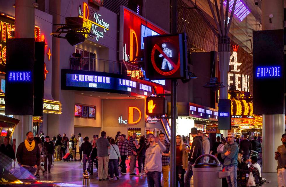 The D Las Vegas and Fremont Street Experience offer sympathy to L.A. with a memorial to Kobe Br ...