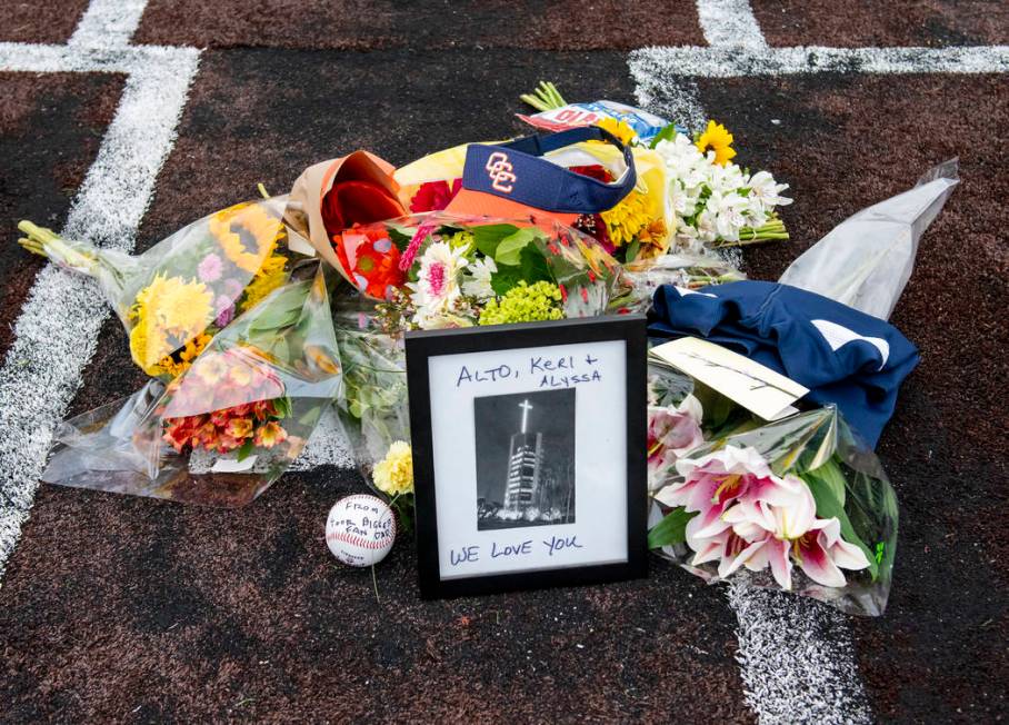 A makeshift memorial was created on home plate Orange Coast College baseball field in Costa Mes ...