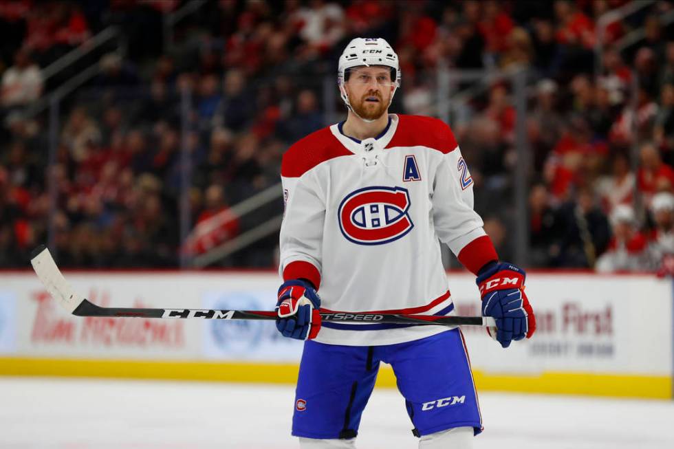 Montreal Canadiens defenseman Jeff Petry plays against the Detroit Red Wings in the first perio ...