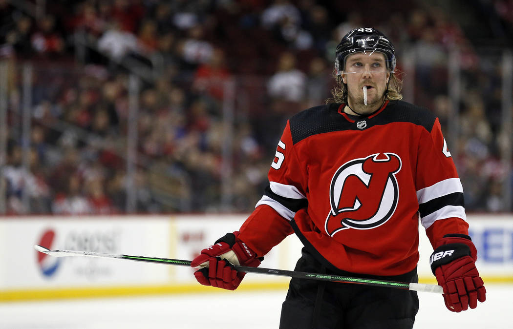 New Jersey Devils defenseman Sami Vatanen (45) during a break in action against the Tampa Bay L ...