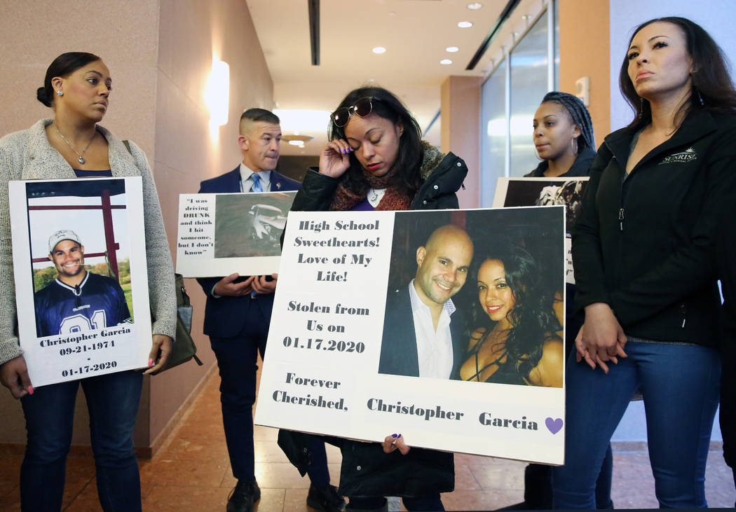 Maribel Garcia, center, wife of Christopher Garcia, 45, who was killed after a suspected DUI dr ...