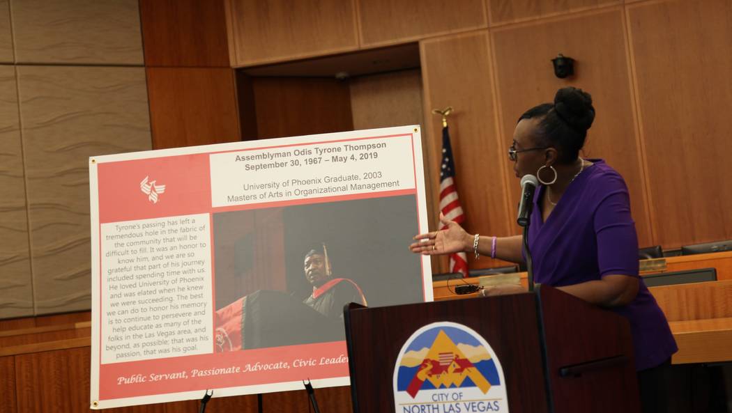 Sonya Thompson spoke at the announcement event of the scholarship made in honor of the late Nev ...